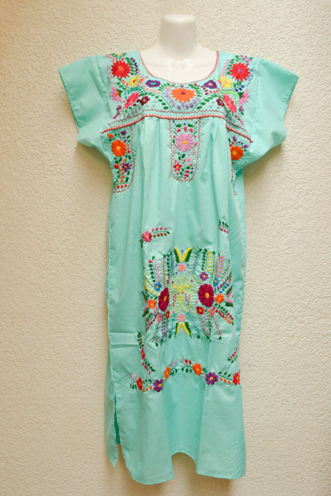 Embroidered Mexican Dress | Mint - Alebrije Huichol Mexican Folk art magiamexica.com