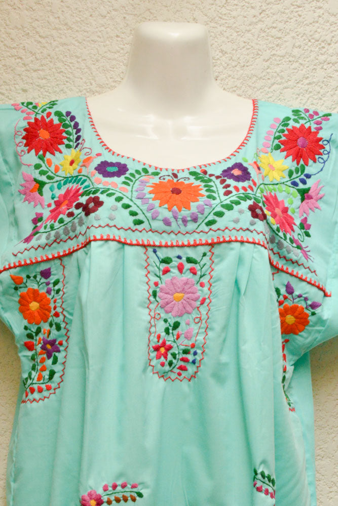 Embroidered Mexican Dress | Mint - Alebrije Huichol Mexican Folk art magiamexica.com
