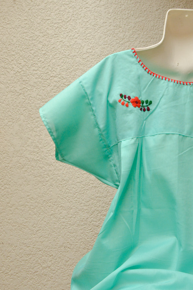 Embroidered Mexican Dress | Mint - Alebrije Huichol Mexican Folk art magiamexica.com