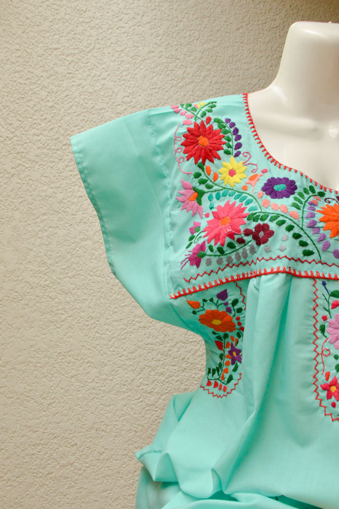 Embroidered Mexican Dress | Mint - Alebrije Huichol Mexican Folk art magiamexica.com