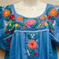 Embroidered Mexican Dress | Blue - Alebrije Huichol Mexican Folk art magiamexica.com