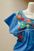 Embroidered Mexican Dress | Blue - Alebrije Huichol Mexican Folk art magiamexica.com