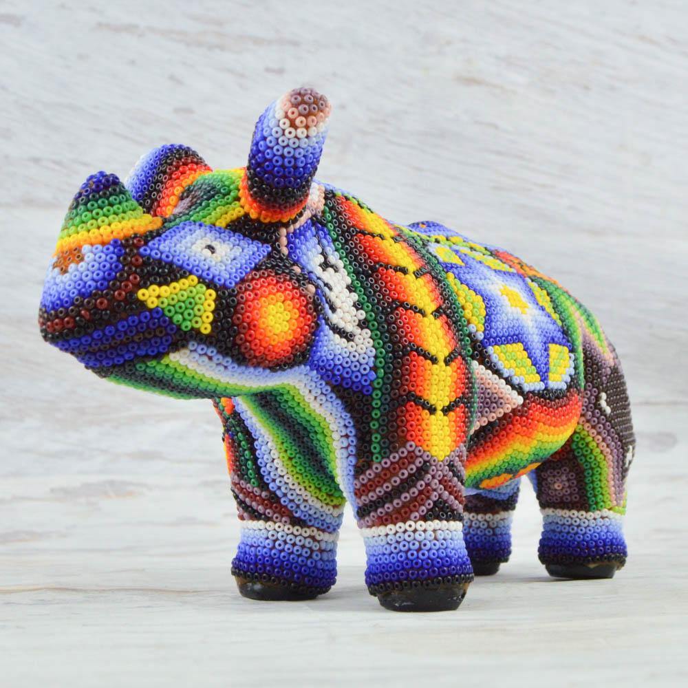Huichol Art Beaded Animals Rhino - Magia Mexica 