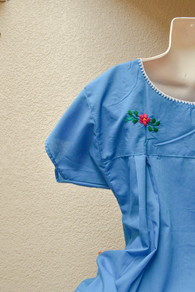 Embroidered Mexican Dress | Blue - Alebrije Huichol Mexican Folk art magiamexica.com