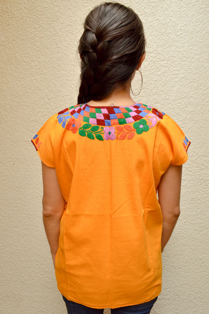 Embroidered Mexican Blouse | Amber - Alebrije Huichol Mexican Folk art magiamexica.com