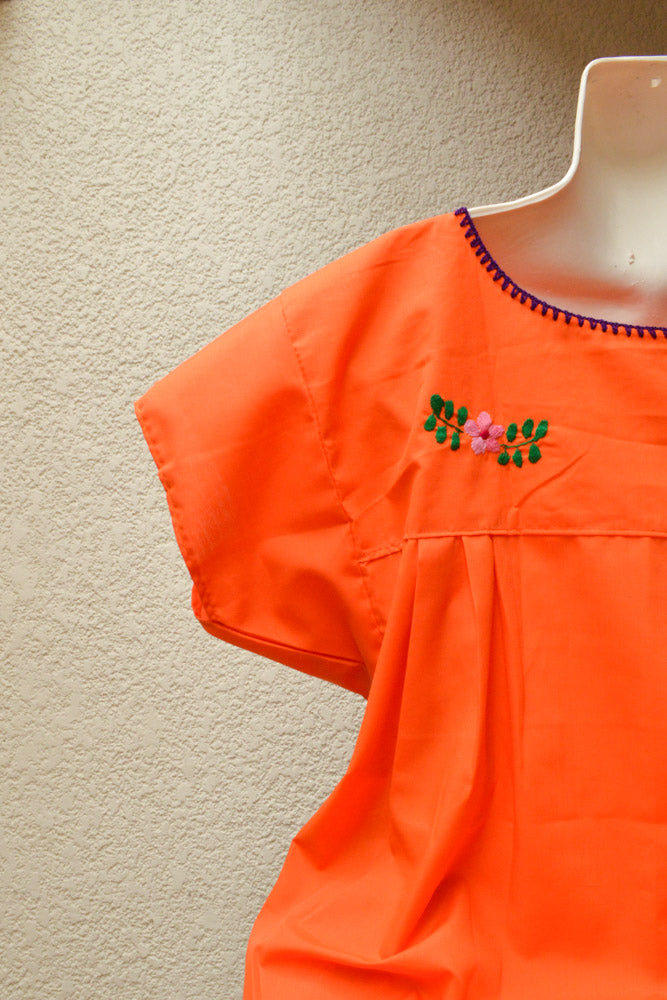 Embroidered Mexican Dress | Orange - Alebrije Huichol Mexican Folk art magiamexica.com