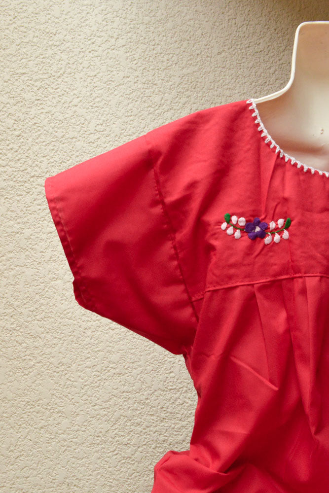 Embroidered Mexican Dress | Burgundy - Alebrije Huichol Mexican Folk art magiamexica.com