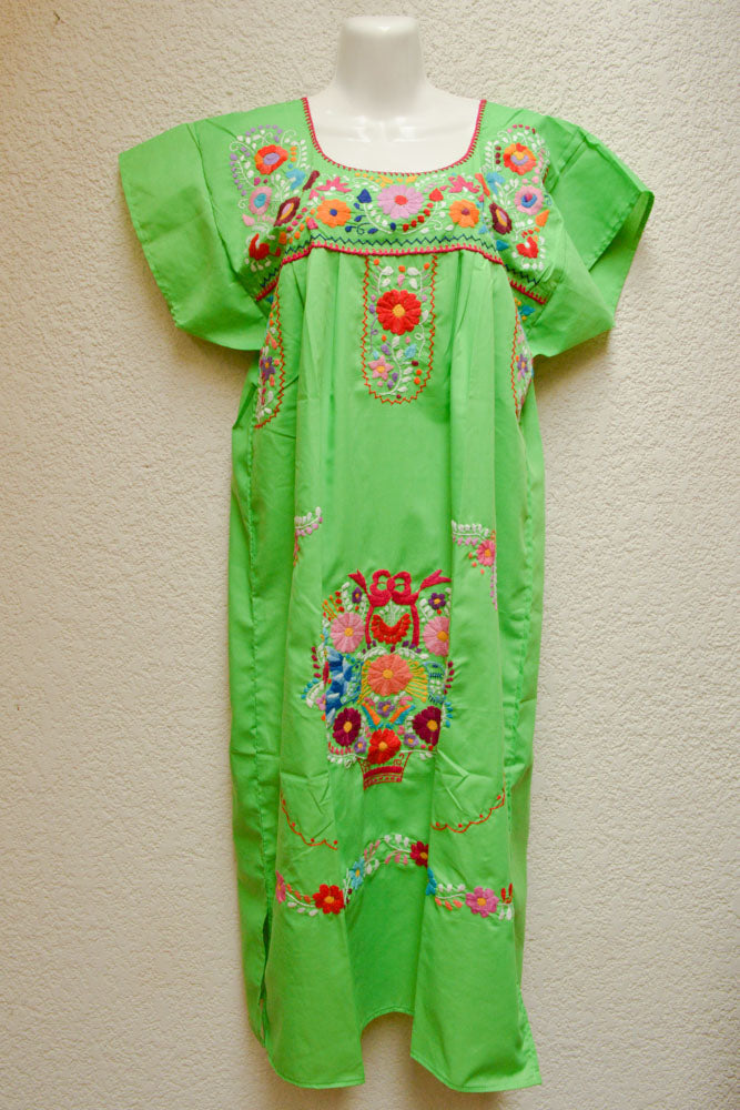 Embroidered Mexican Dress | Green - Alebrije Huichol Mexican Folk art magiamexica.com
