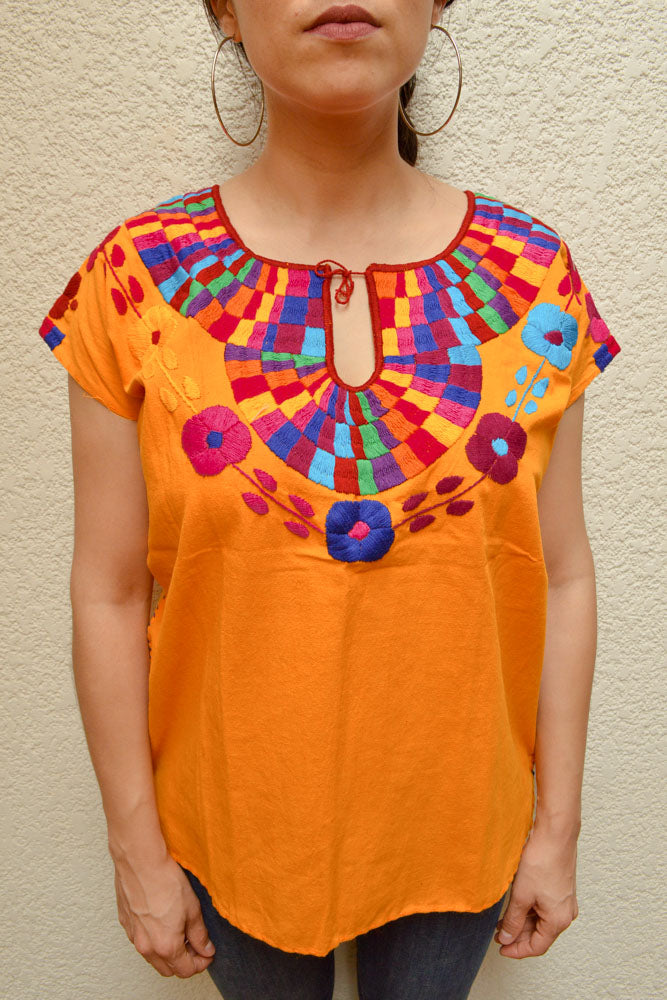 Embroidered Mexican Blouse | Amber - Alebrije Huichol Mexican Folk art magiamexica.com