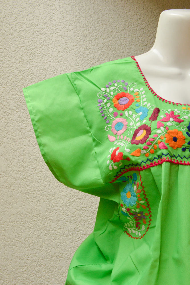 Embroidered Mexican Dress | Green - Alebrije Huichol Mexican Folk art magiamexica.com