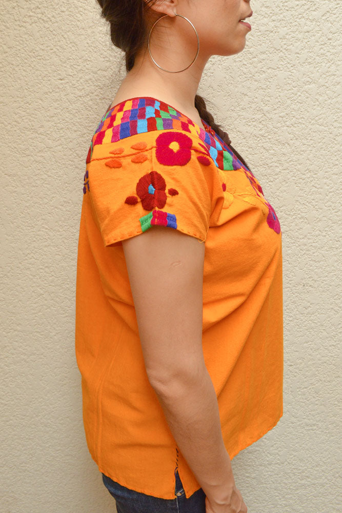 Embroidered Mexican Blouse | Amber - Alebrije Huichol Mexican Folk art magiamexica.com
