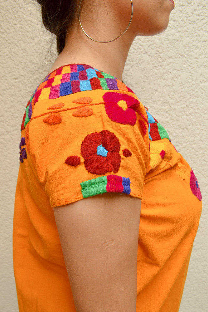 Embroidered Mexican Blouse | Amber - Alebrije Huichol Mexican Folk art magiamexica.com