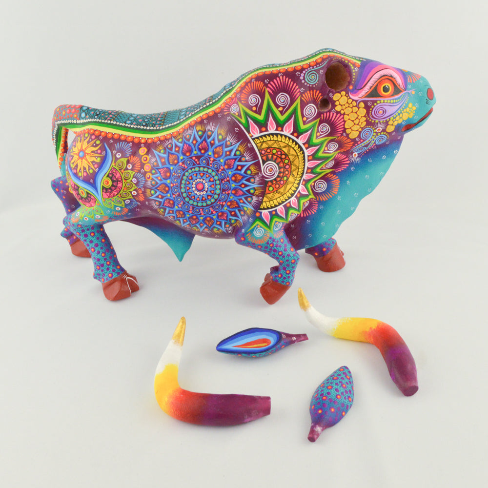 Bull Alebrije Oaxacan Wood Carving - magiamexica.com