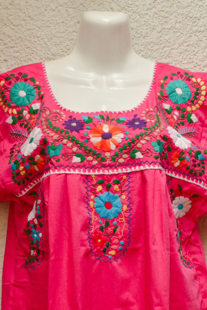 Embroidered Mexican Dress | Pink - Alebrije Huichol Mexican Folk art magiamexica.com