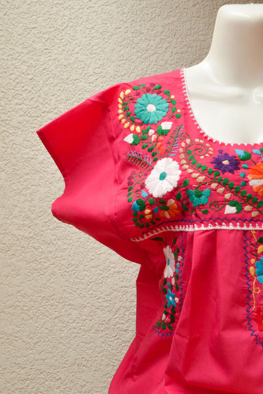 Embroidered Mexican Dress | Pink - Alebrije Huichol Mexican Folk art magiamexica.com