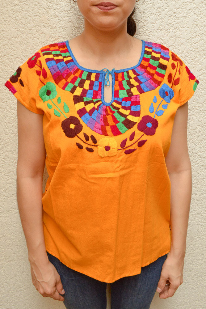 Embroidered Mexican Blouse | Amber - Alebrije Huichol Mexican Folk art magiamexica.com