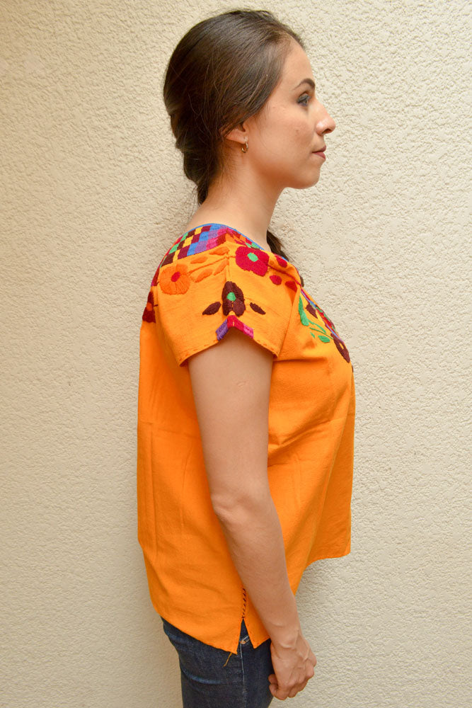 Embroidered Mexican Blouse | Amber - Alebrije Huichol Mexican Folk art magiamexica.com