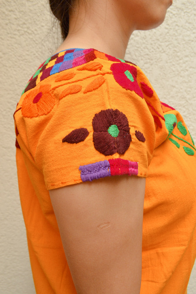 Embroidered Mexican Blouse | Amber - Alebrije Huichol Mexican Folk art magiamexica.com