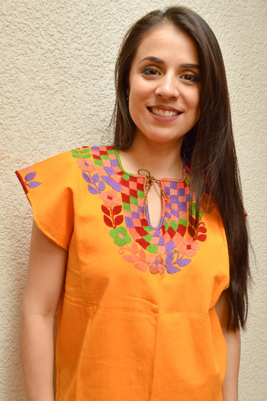 Embroidered Mexican Blouse | Amber - Alebrije Huichol Mexican Folk art magiamexica.com