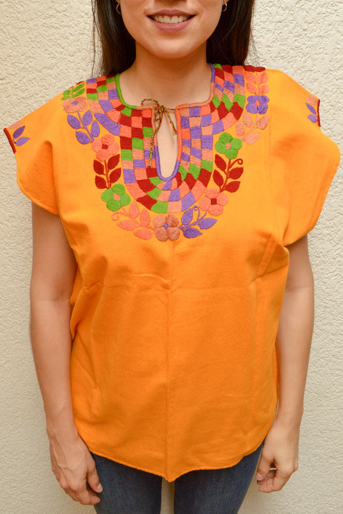 Embroidered Mexican Blouse | Amber - Alebrije Huichol Mexican Folk art magiamexica.com