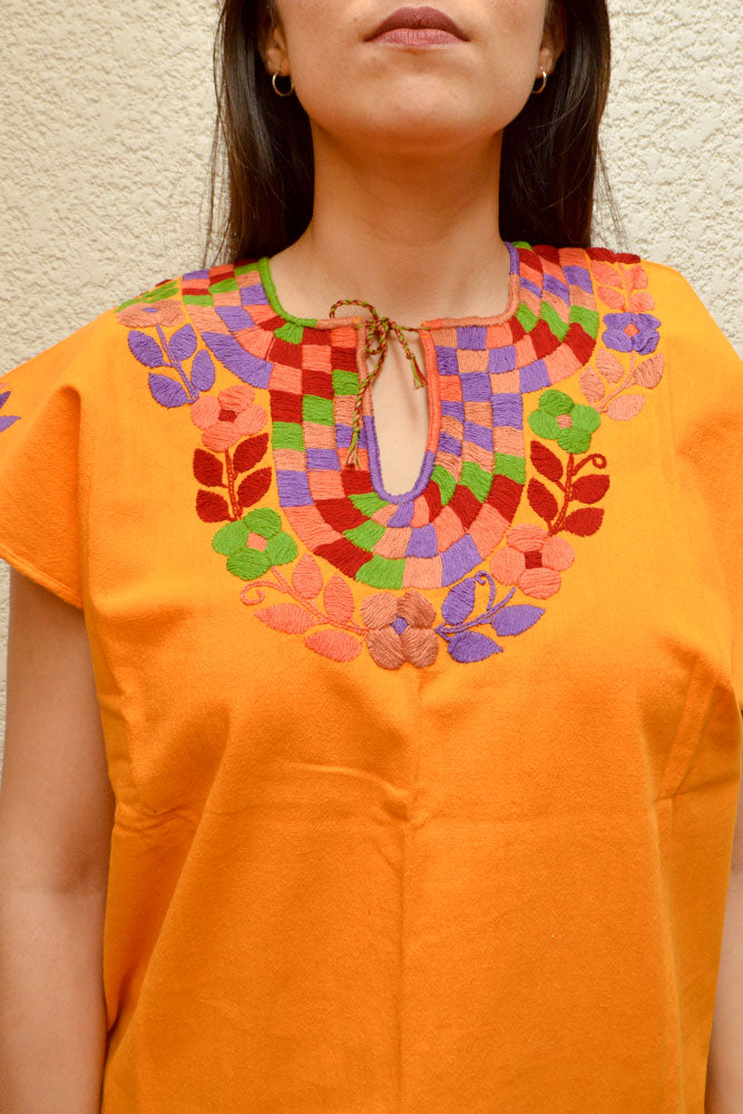 Embroidered Mexican Blouse | Amber - Alebrije Huichol Mexican Folk art magiamexica.com