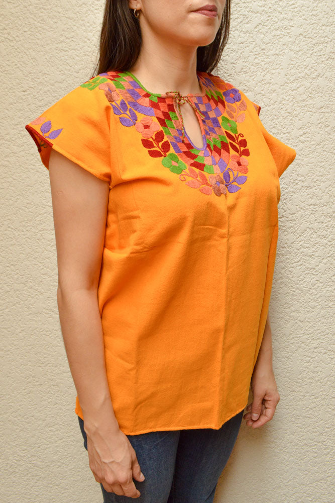 Embroidered Mexican Blouse | Amber - Alebrije Huichol Mexican Folk art magiamexica.com