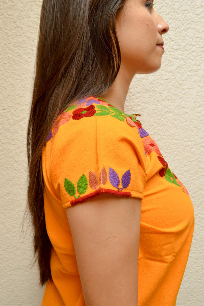 Embroidered Mexican Blouse | Amber - Alebrije Huichol Mexican Folk art magiamexica.com