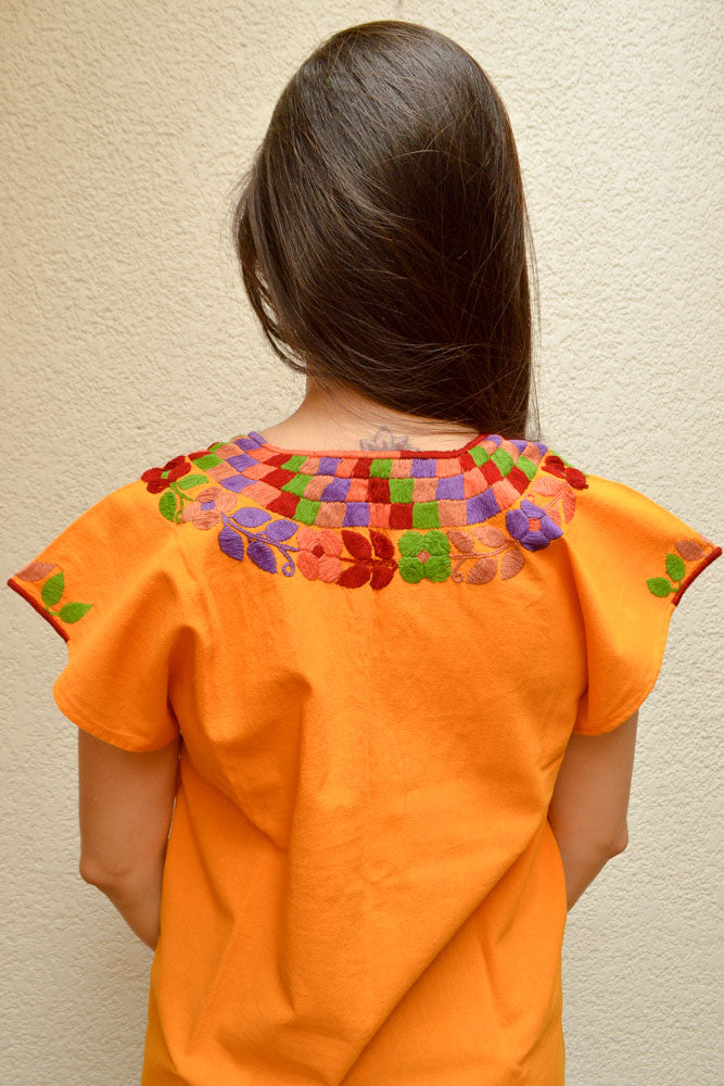 Embroidered Mexican Blouse | Amber - Alebrije Huichol Mexican Folk art magiamexica.com
