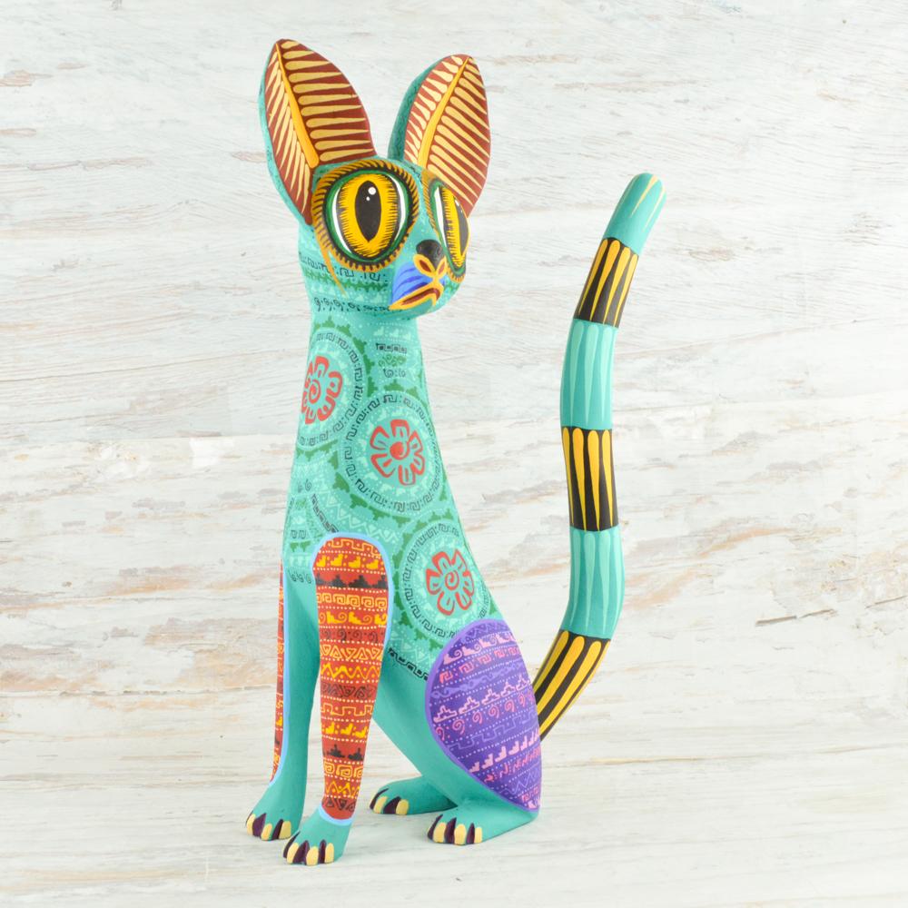 Cat Alebrije Oaxacan Wood Carving - Alebrije Huichol Mexican Folk art magiamexica.com