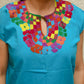 Embroidered Mexican Blouse | Light Blue - Alebrije Huichol Mexican Folk art magiamexica.com