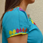 Embroidered Mexican Blouse | Light Blue - Alebrije Huichol Mexican Folk art magiamexica.com