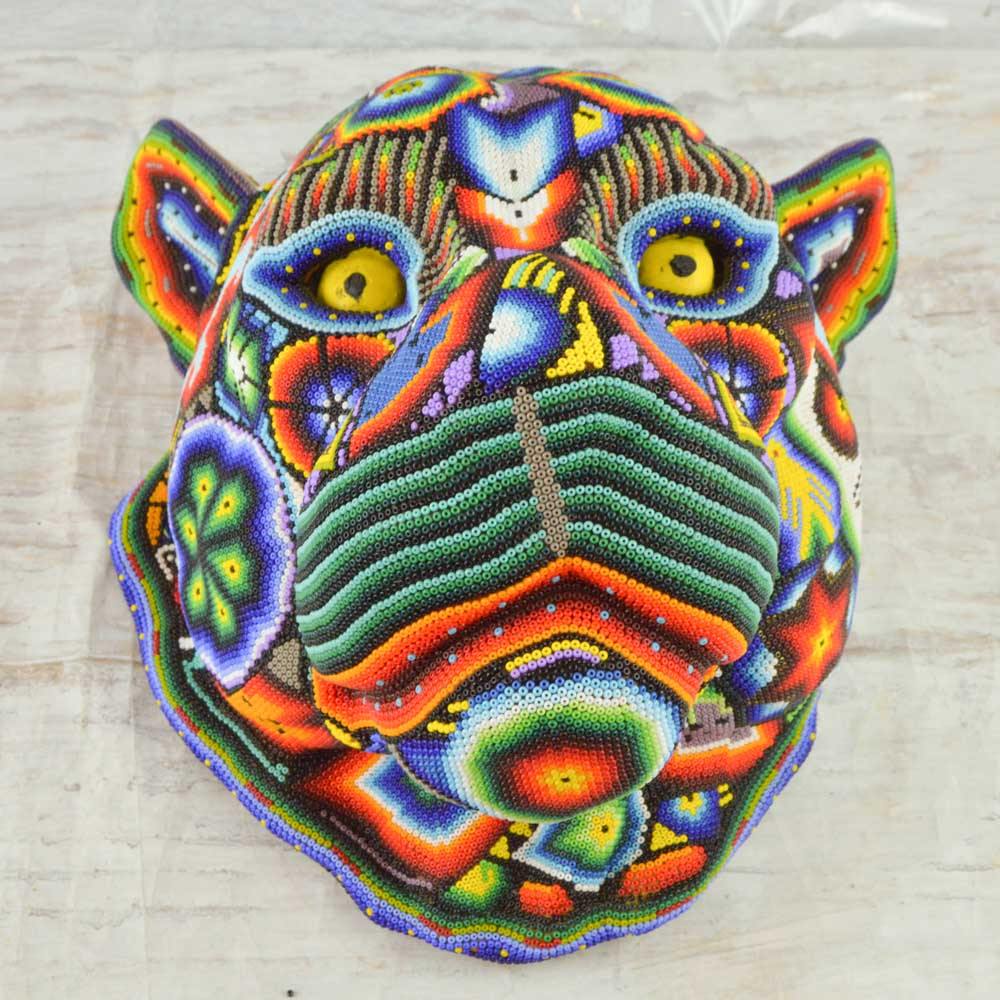 Huichol Art Beaded Animals Jaguar Head - Magia Mexica 