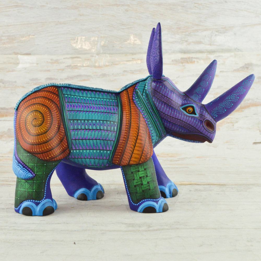 Rhino Alebrije Oaxacan Wood Carving - Alebrije Huichol Mexican Folk art magiamexica.com