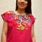 Embroidered Mexican Blouse | Pink - Alebrije Huichol Mexican Folk art magiamexica.com