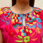 Embroidered Mexican Blouse | Pink - Alebrije Huichol Mexican Folk art magiamexica.com