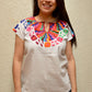 Embroidered Mexican Blouse | White - Alebrije Huichol Mexican Folk art magiamexica.com