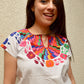 Embroidered Mexican Blouse | White - Alebrije Huichol Mexican Folk art magiamexica.com