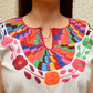 Embroidered Mexican Blouse | White - Alebrije Huichol Mexican Folk art magiamexica.com