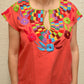 Embroidered Mexican Blouse | Coral - Alebrije Huichol Mexican Folk art magiamexica.com