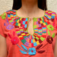 Embroidered Mexican Blouse | Coral - Alebrije Huichol Mexican Folk art magiamexica.com