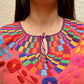 Embroidered Mexican Blouse | Coral - Alebrije Huichol Mexican Folk art magiamexica.com