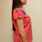 Embroidered Mexican Blouse | Coral - Alebrije Huichol Mexican Folk art magiamexica.com