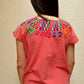 Embroidered Mexican Blouse | Coral - Alebrije Huichol Mexican Folk art magiamexica.com