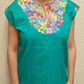Embroidered Mexican Blouse | Turquoise - Alebrije Huichol Mexican Folk art magiamexica.com
