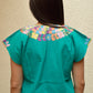 Embroidered Mexican Blouse | Turquoise - Alebrije Huichol Mexican Folk art magiamexica.com