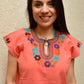 Embroidered Mexican Blouse | Light Salmon - Alebrije Huichol Mexican Folk art magiamexica.com