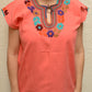 Embroidered Mexican Blouse | Light Salmon - Alebrije Huichol Mexican Folk art magiamexica.com