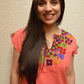 Embroidered Mexican Blouse | Light Salmon - Alebrije Huichol Mexican Folk art magiamexica.com