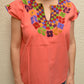 Embroidered Mexican Blouse | Light Salmon - Alebrije Huichol Mexican Folk art magiamexica.com