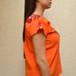 Embroidered Mexican Blouse | Orange - Alebrije Huichol Mexican Folk art magiamexica.com